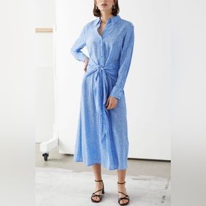 & Other Stories Blue Polka Dot Waist Tie Midi Dress